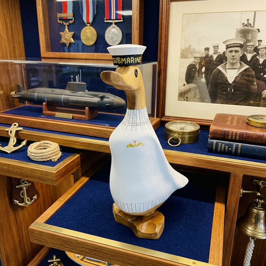 White HM Duck ornament in a submariner's cap