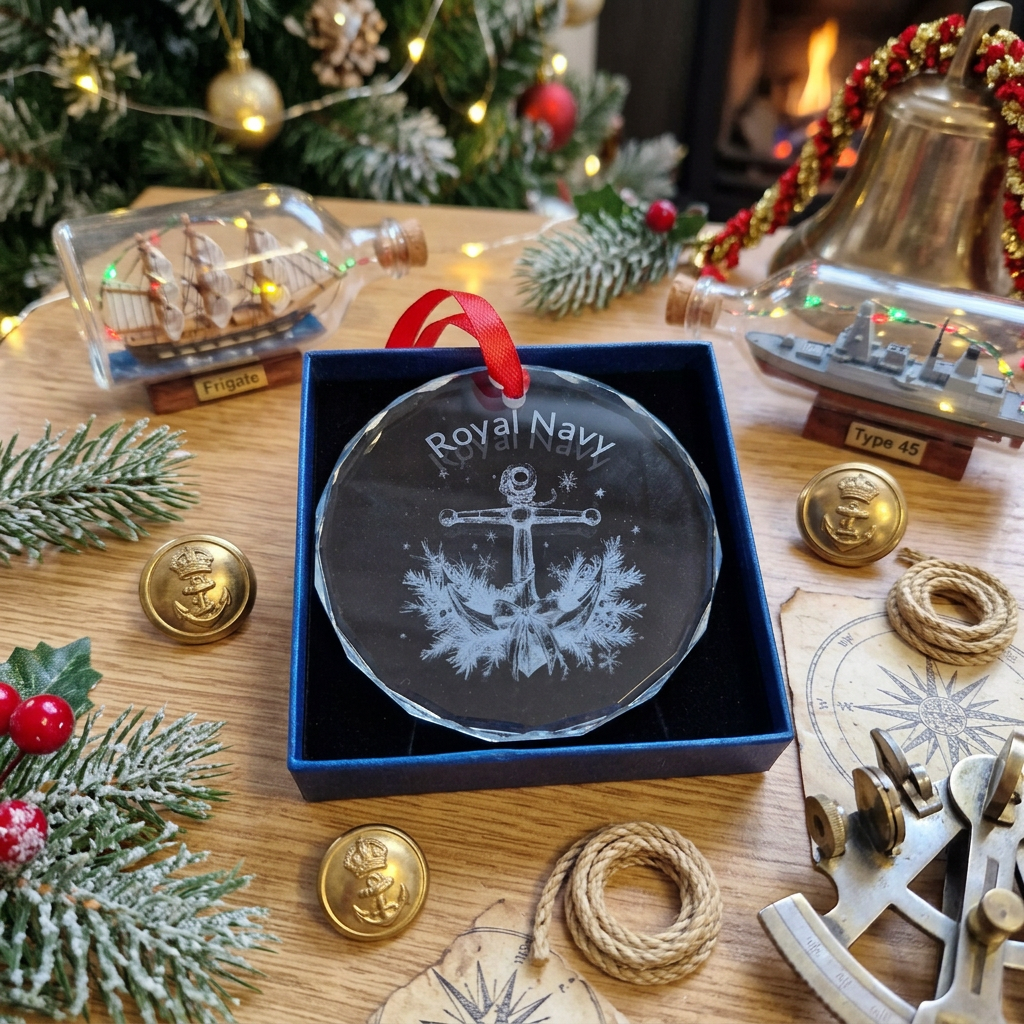 Glass anchor Christmas ornament in a gift box