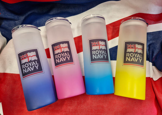 Frosted Glass Royal Navy Water Bottle (With Straw)